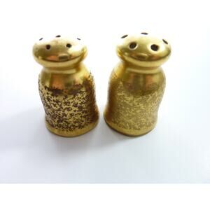 Vintage Miniature Mid-Century Salt Pepper Shakers Gold Ceramic 1 1/2"